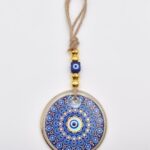 Κρεμαστό Διαφανές Γυάλινο Μάτι με Χρυσό Σχέδιο & Χρυσή Ρίγα