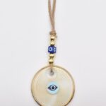 Κρεμαστό Διαφανές Γυάλινο Μάτι με Χρυσό Σχέδιο & Χρυσή Ρίγα