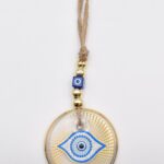 Κρεμαστό Διαφανές Γυάλινο Μάτι με Χρυσό Σχέδιο & Χρυσή Ρίγα