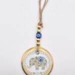 Κρεμαστό Διαφανές Γυάλινο Μάτι με Χρυσό Σχέδιο & Χρυσή Ρίγα