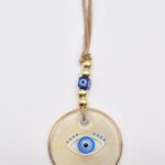 Κρεμαστό Διαφανές Γυάλινο Μάτι με Χρυσό Σχέδιο & Χρυσή Ρίγα