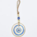 Κρεμαστό Διαφανές Γυάλινο Μάτι με Χρυσό Σχέδιο & Χρυσή Ρίγα