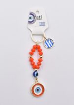 Μεταλλικό Μπρελόκ με Μάτι, Χάντρα & Ελληνική Σημαία - Image 2