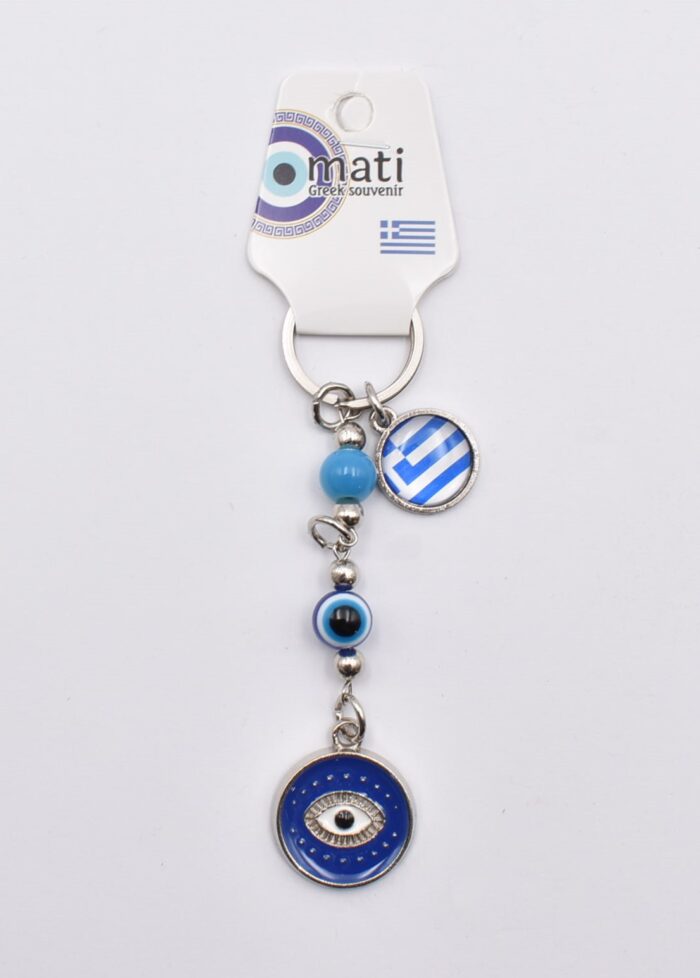 Μεταλλικό Μπρελόκ με Μάτι, Χάντρα & Ελληνική Σημαία - Image 22