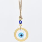 Κρεμαστό Διαφανές Γυάλινο Μάτι με Χρυσή Ρίγα & Σχέδιο