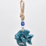 Κρεμαστό κεραμικό ψάρι με λευκή χάντρα