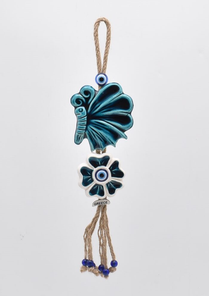 Κρεμαστό διπλό κεραμικό πεταλούδα με λουλούδι - Image 2