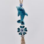 Κρεμαστό διπλό κεραμικό δελφίνι με λουλούδι