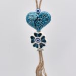 Κρεμαστό διπλό κεραμικό καρδιά με λουλούδι